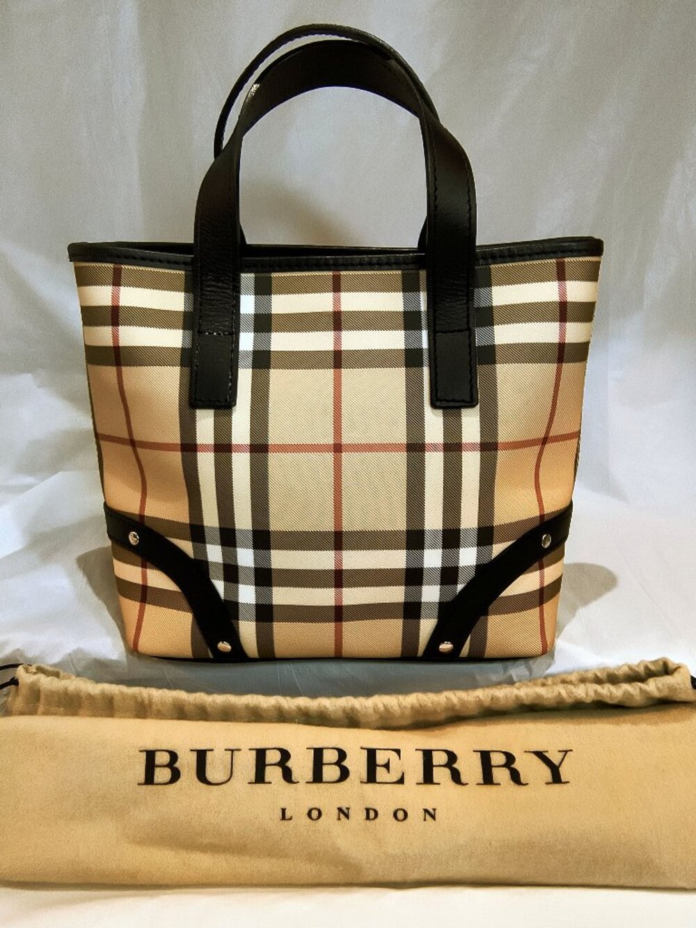 BURBERRY London Haymarket Check Small Tote Bag with Dust Bag
